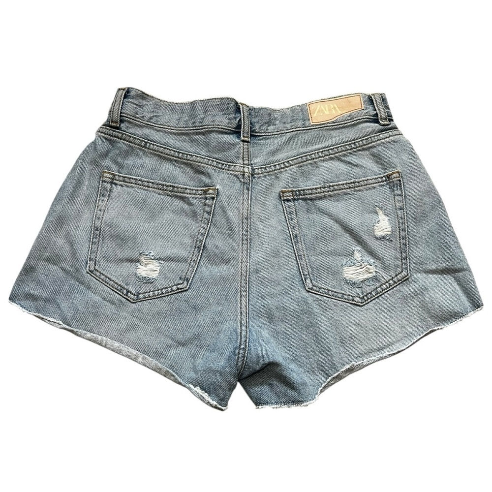 Zara High WaistLight Blue Sparkle Stripe Distressed Jean Shorts EUC 4 - Picture 4 of 5